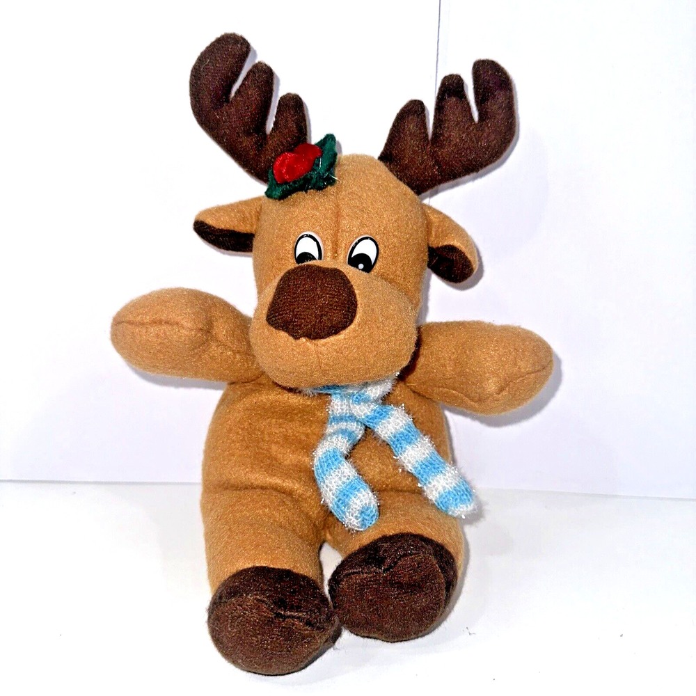 Vtg 10" KELLYTOY 2000 Holiday Reindeer With‎ Blue/White Scarf HTF/EUC